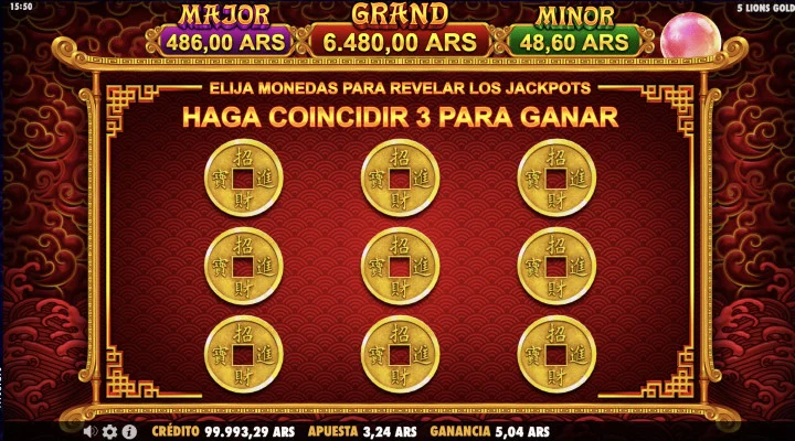 Función juego Cashien en 5 Lions Gold